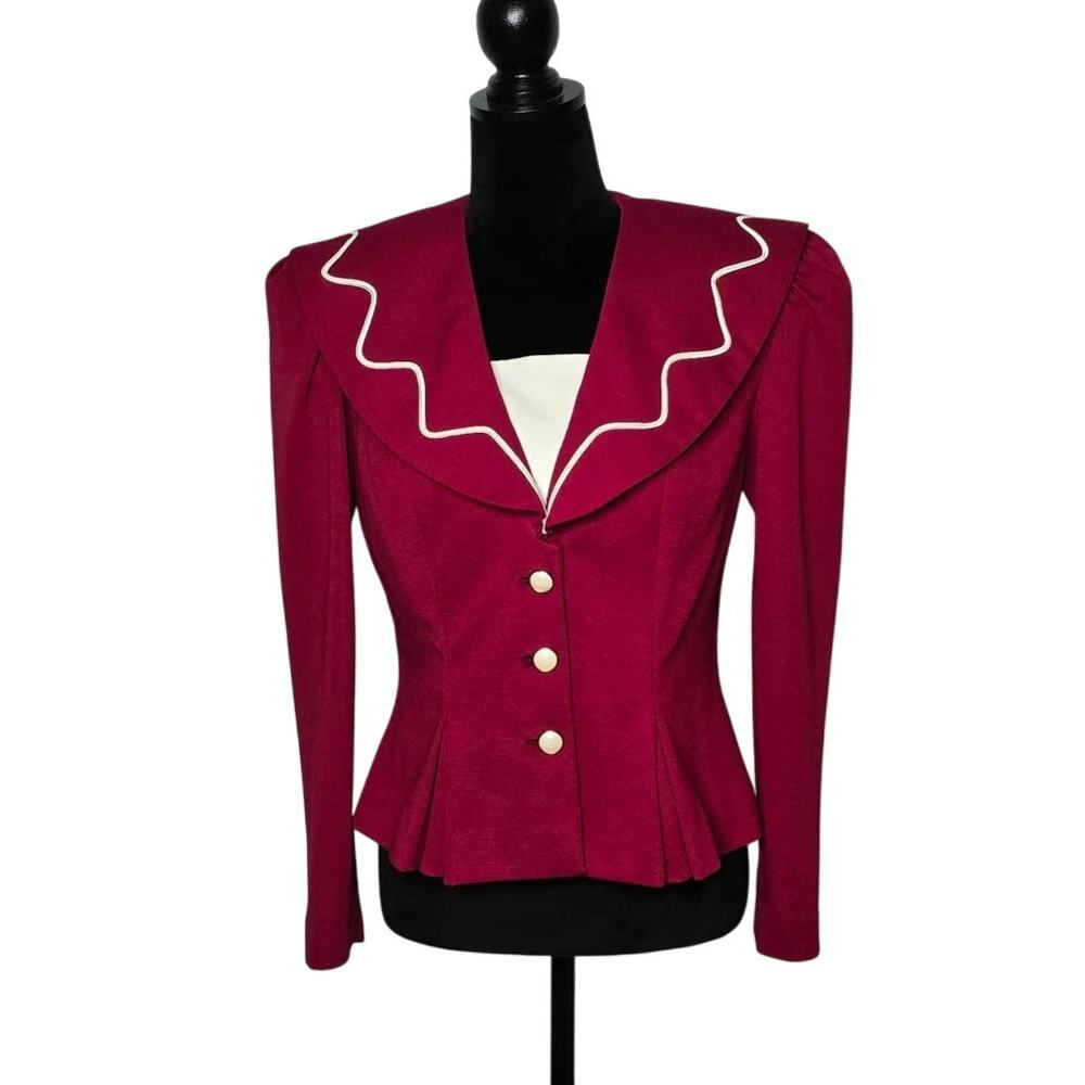Vintage Union Made Leslie Fay Blazer Size 8 Sailor Peplum Pearl Button USA